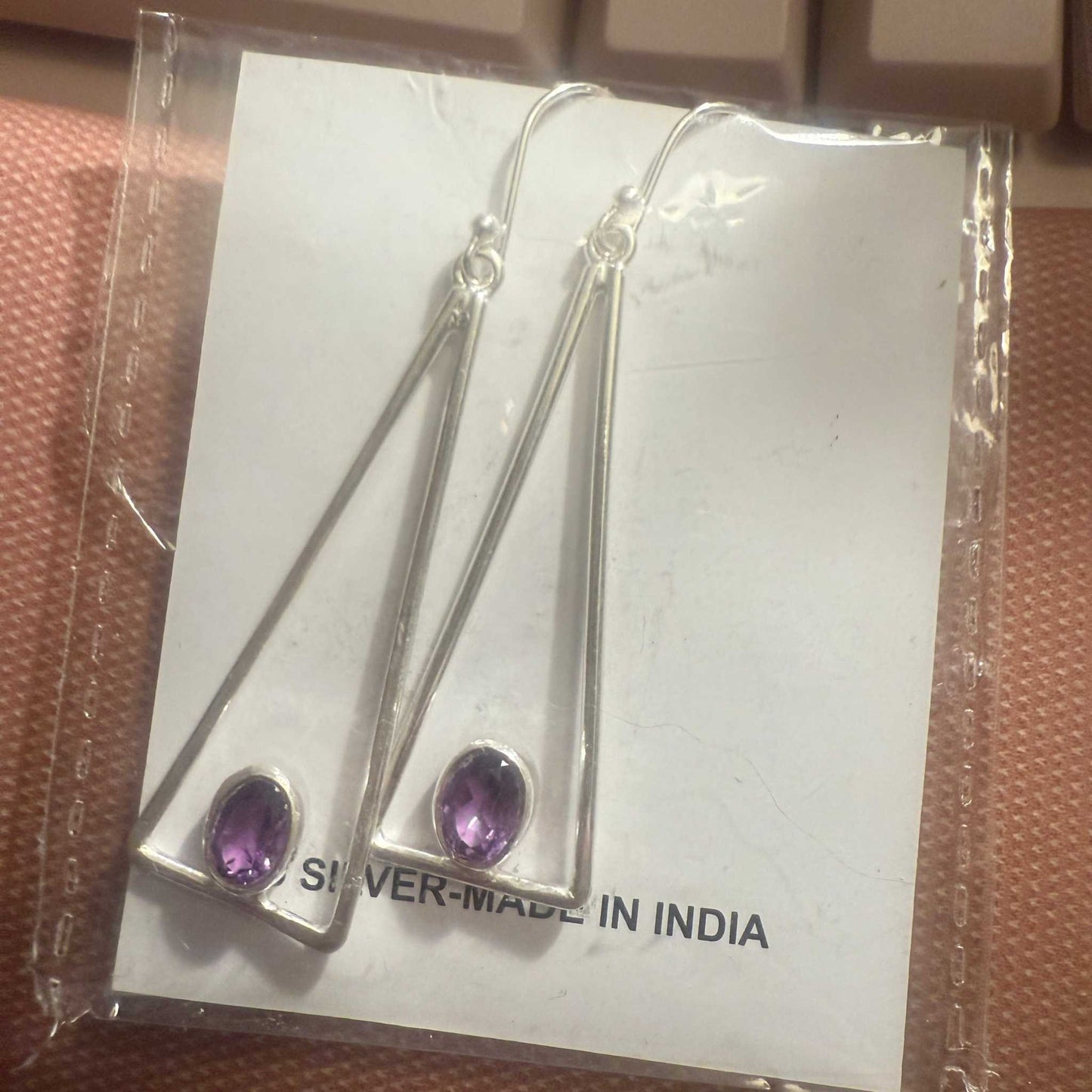 New Amethyst Triangle Sterling Silver Earrings (04.5040)