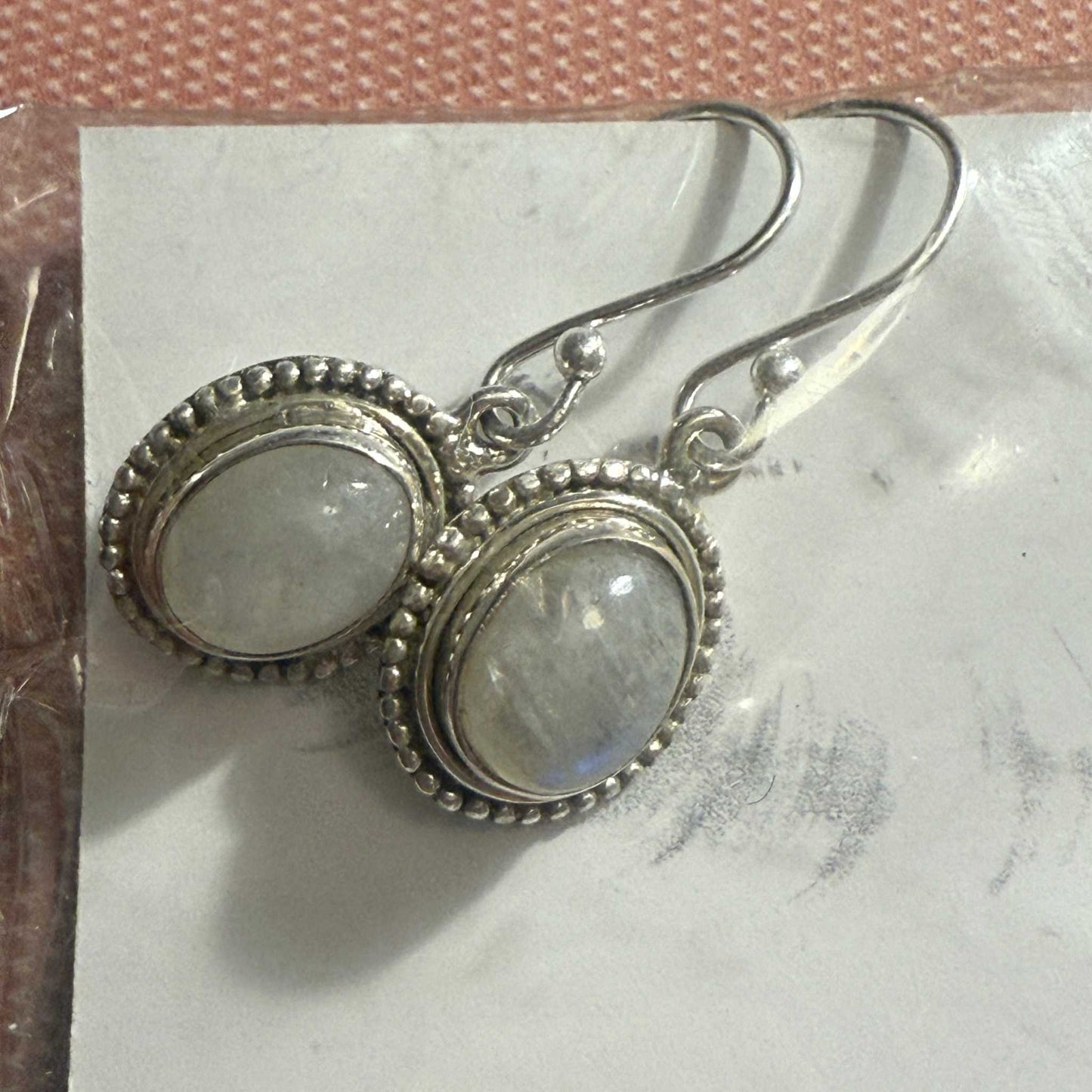 Oval Rainbow Moonstone Earrings in Sterling Silver