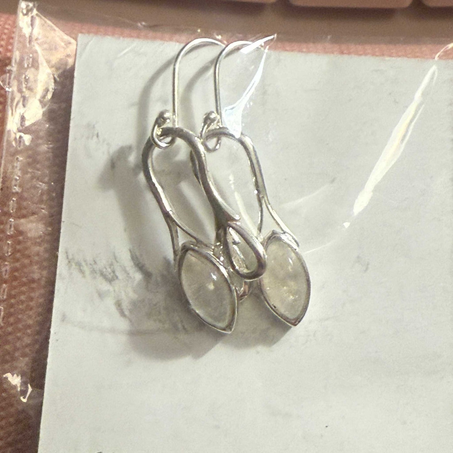 Marquise Rainbow Moonstone Earrings in Sterling Silver