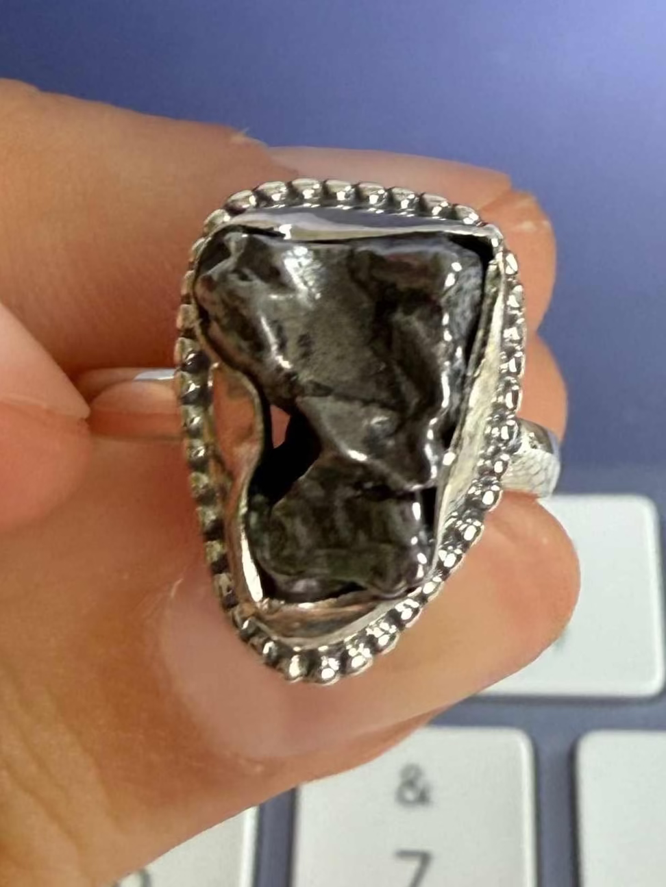 Meteorite Sterling Silver Ring - Size 6