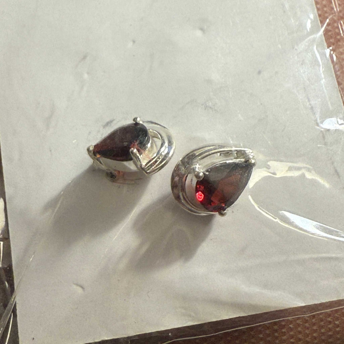 Garnet Teardrop Post Earrings in Sterling Silver