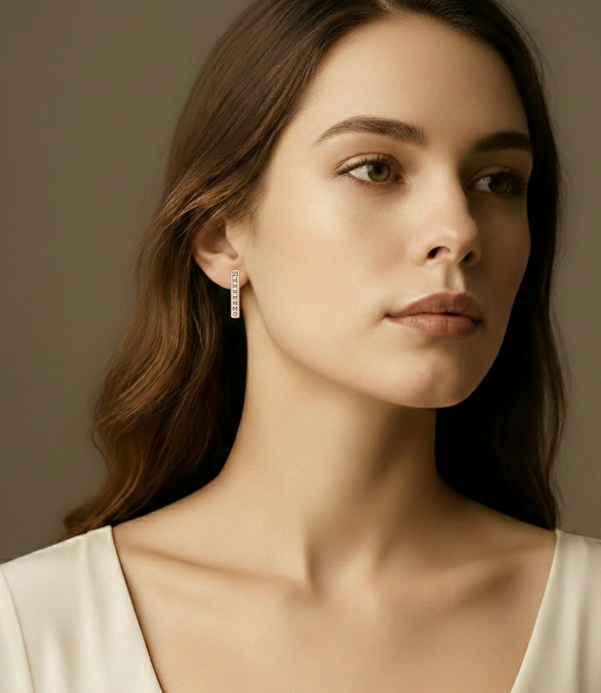 ER107RG B.Tiff Rose Gold 9-Stone Short Bar Earrings