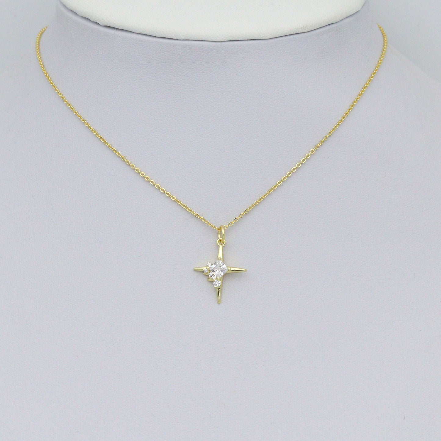 Gold Silver Clear CZ North Star Charm, Sku#A193