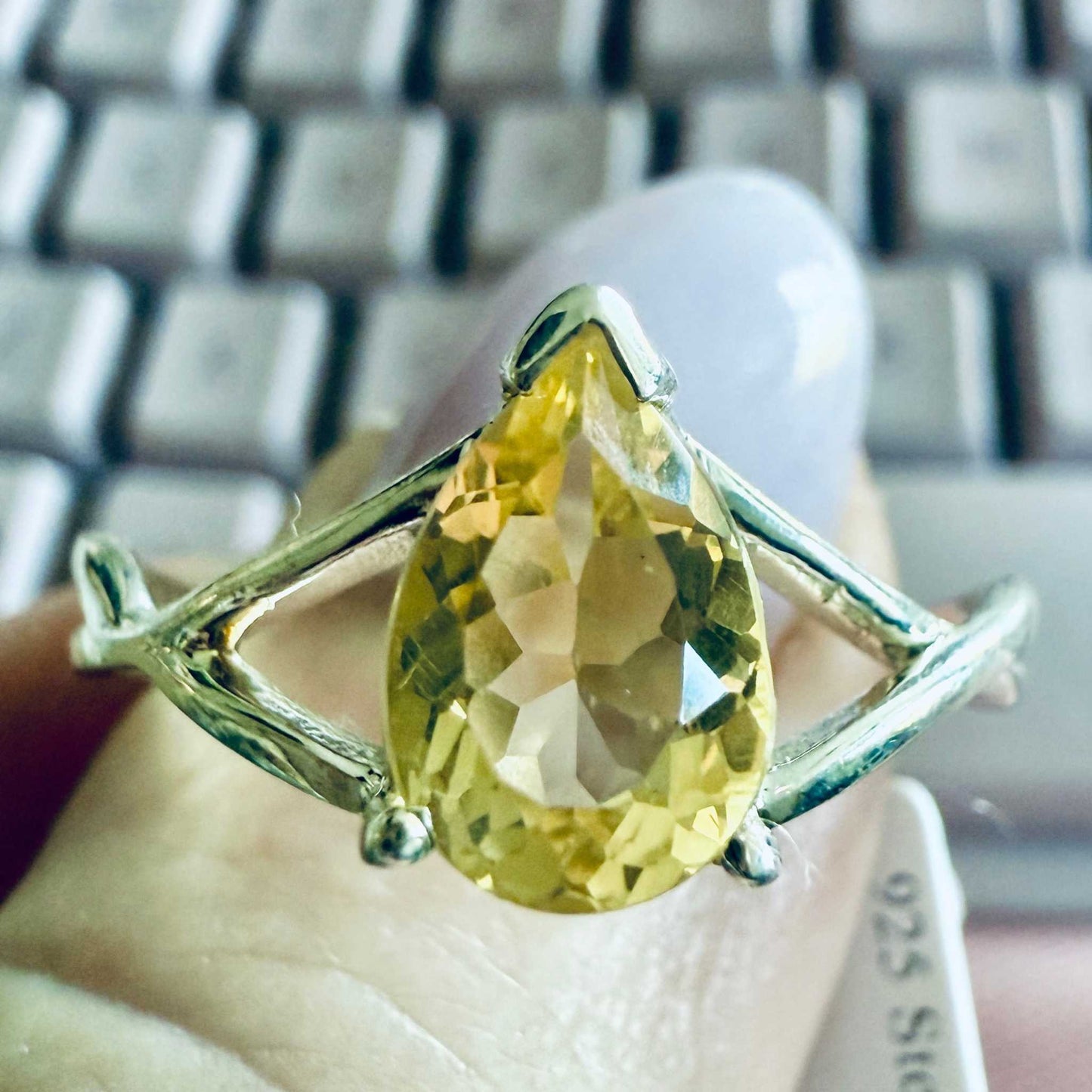 Citrine Pear-Cut Branch-Style Ring – Sterling Silver – Size 13