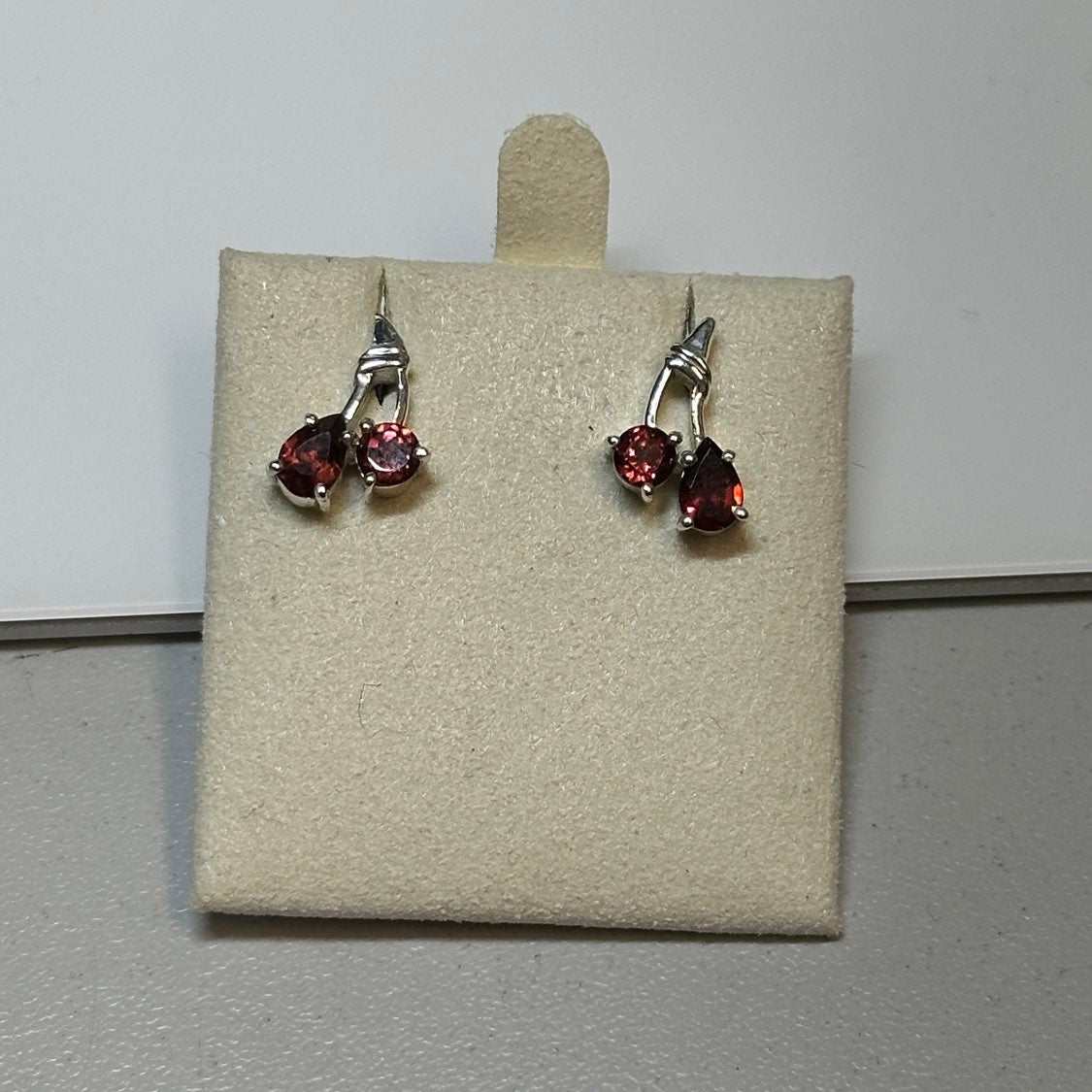 Garnet Cherry Post Earrings – Sterling Silver