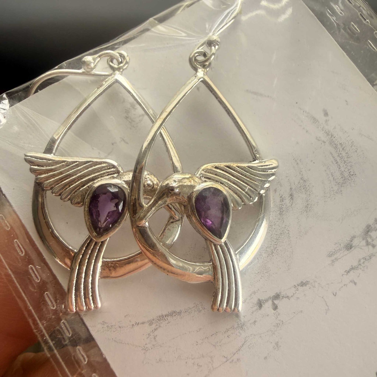 Hummingbird Gemstone Earrings in Sterling Silver — Peridot & Garnet