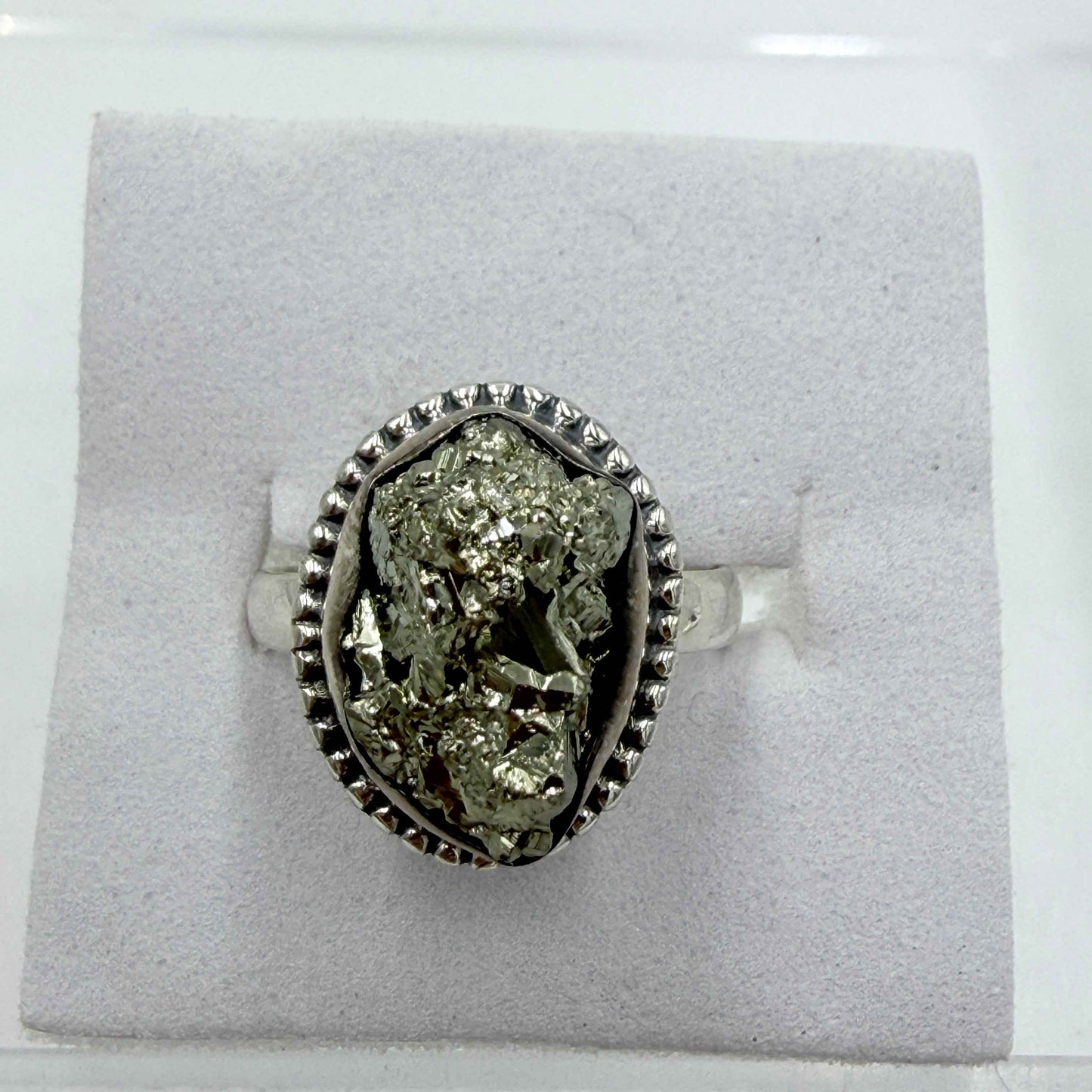 Sterling Silver Bezeled Rough Pyrite Ring - Size 6 - Protective, Abundant & Grounding