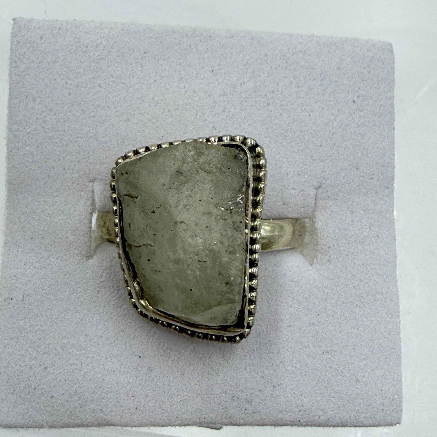 Sterling Silver Bezeled Libyan Desert Glass Ring - Size 8 - Cosmic, Illuminating & Transformative