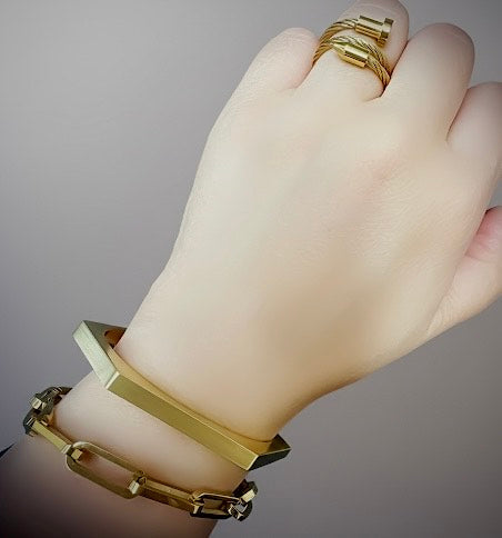BG007G B.Tiff Gold Edge Hexagon Bangle Bracelet