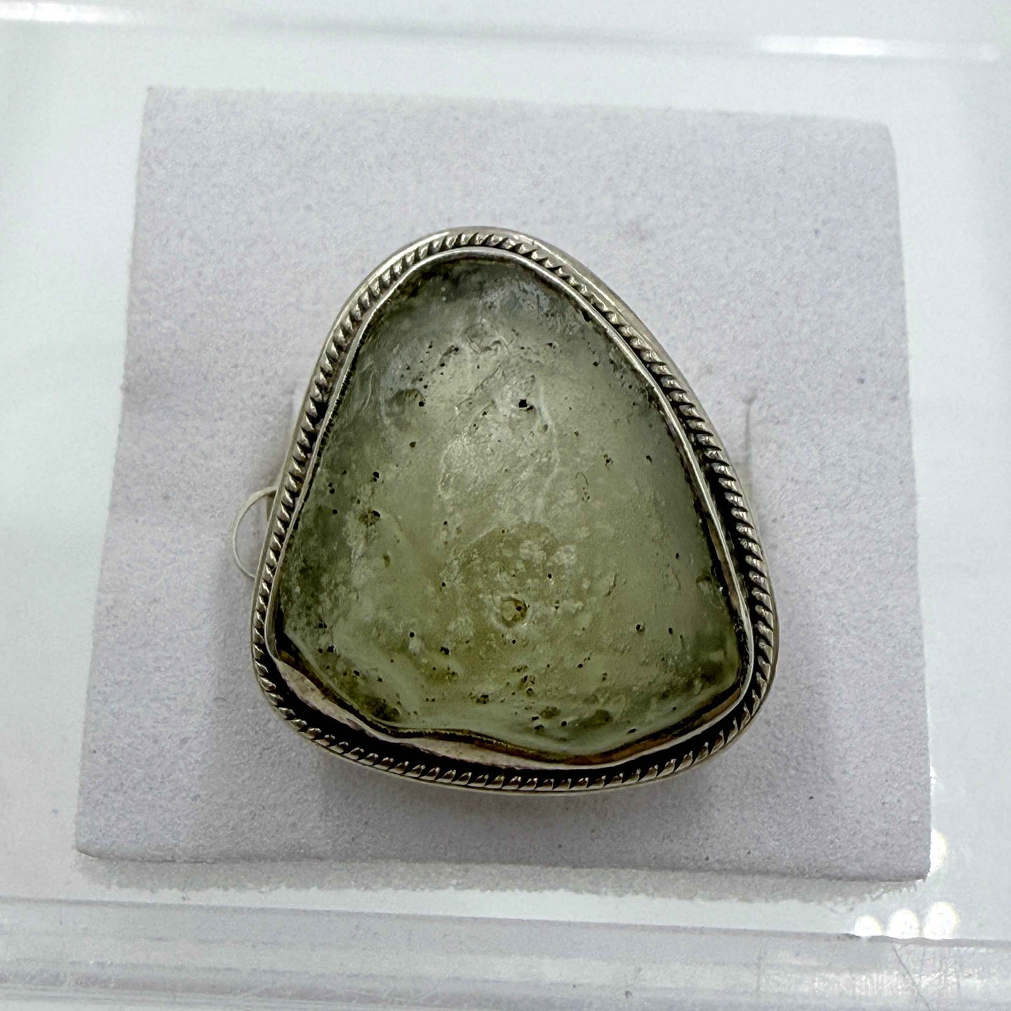 Sterling Silver Bezeled Libyan Desert Glass Ring - Size 9 - Cosmic, Illuminating & Transformative
