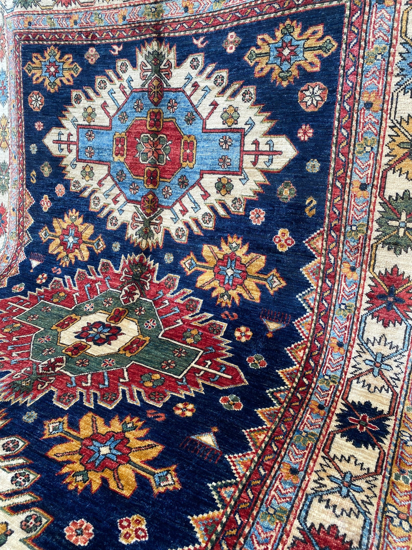 Hand-Knotted Vegetable Dye Kazak Rug from Pakistan, 5' 4" x 7' 9"