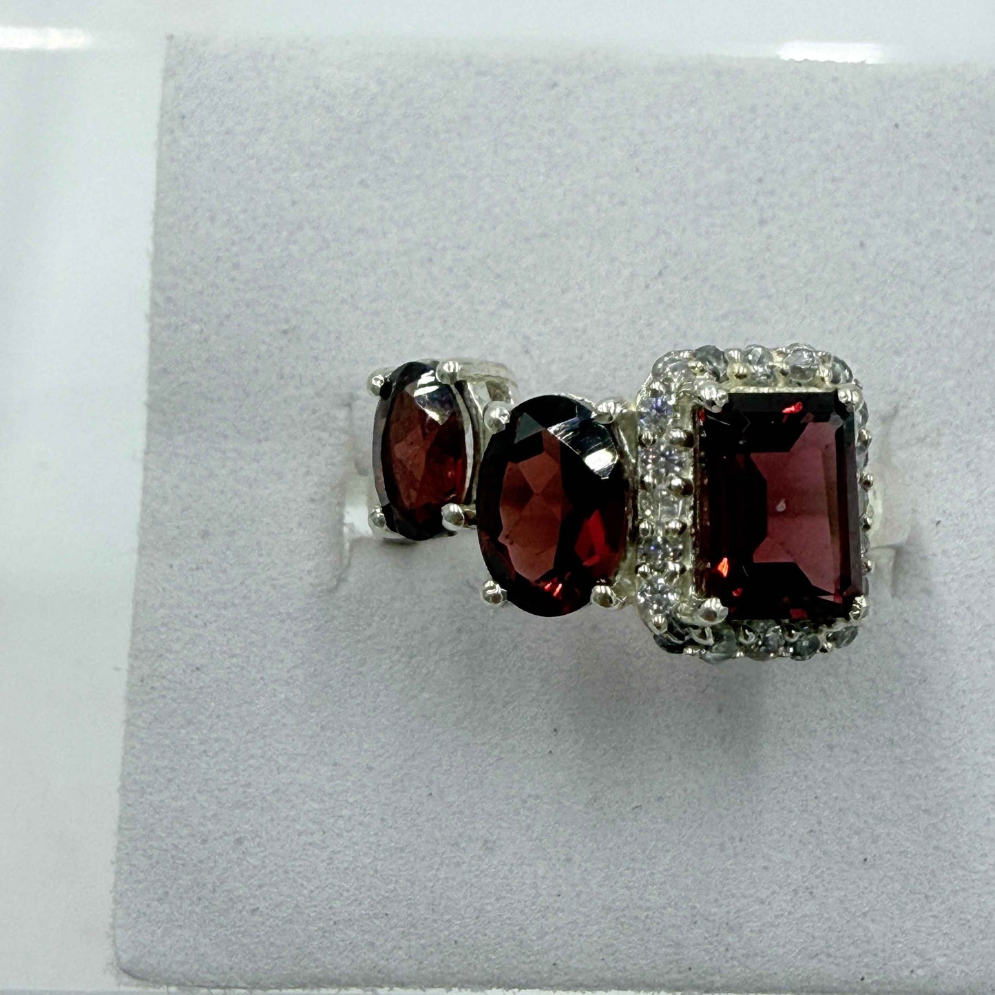 Sterling Silver Three-Stone Garnet Ring – Size 6 – Passion, Strength & Grounding