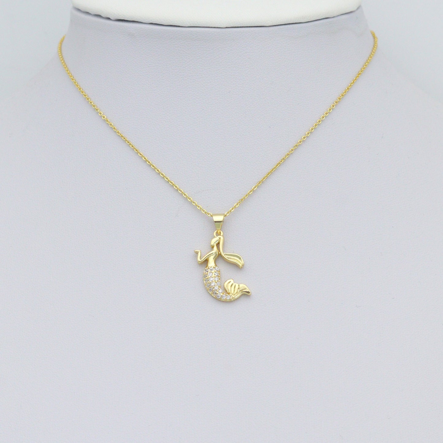 Clear CZ Gold Mermaid Charm Pendant,Sku#LX845