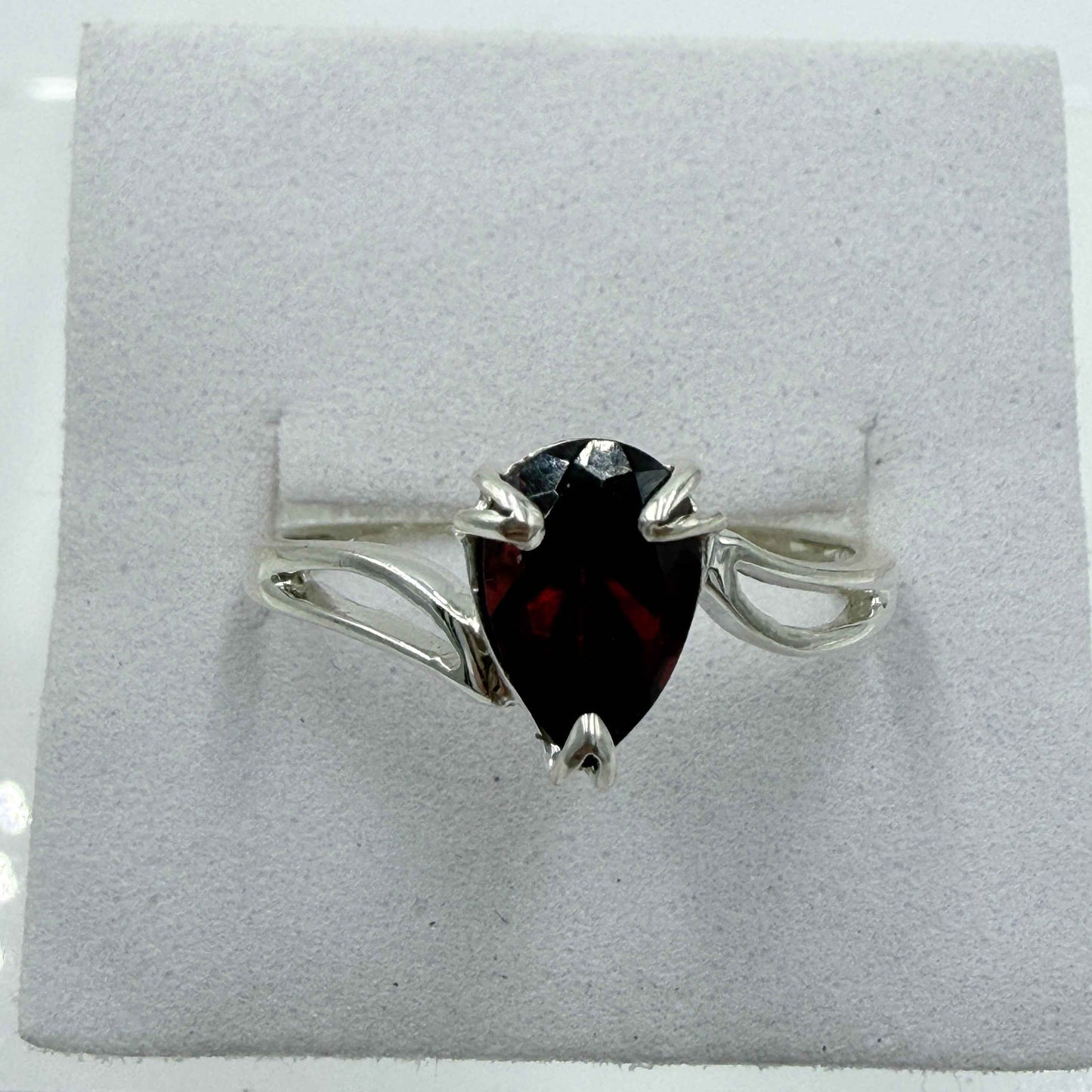 Sterling Silver Pear Garnet Ring – Size 9 – Passion, Strength & Grounding