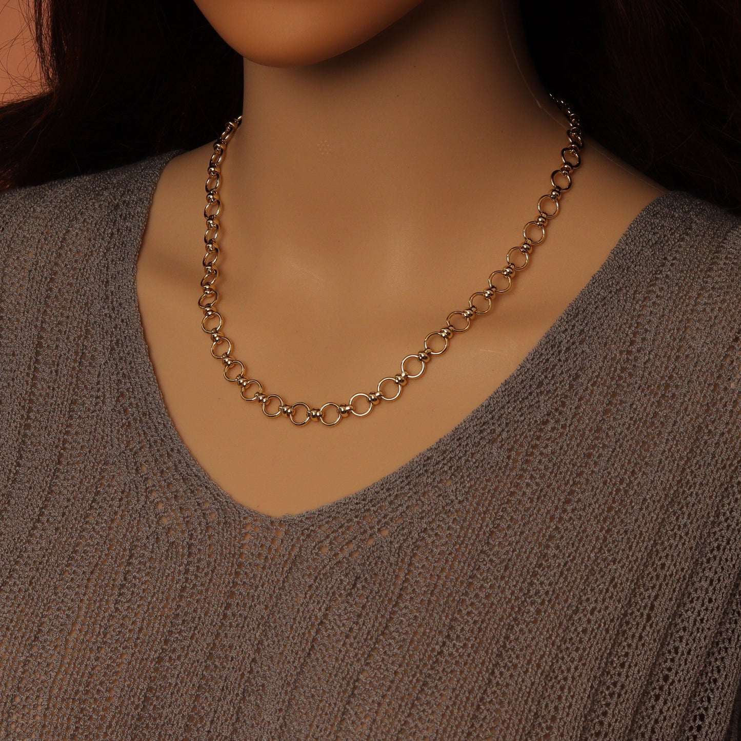 Gold Round Link Chain Necklace Bracelet, sku#EF771
