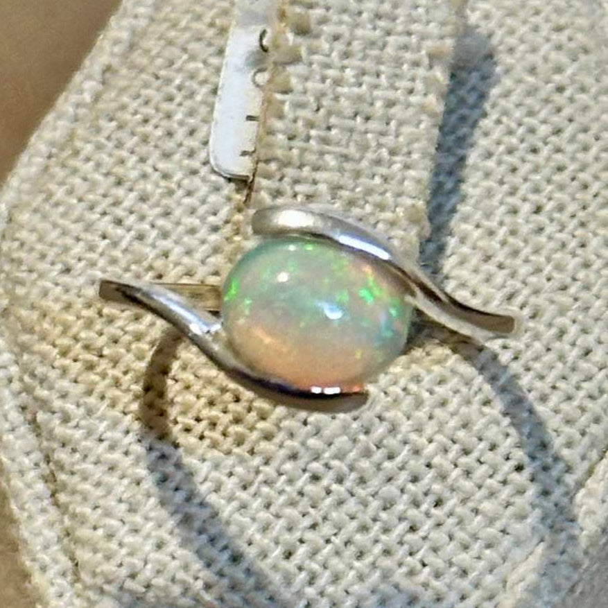 Ethiopian Opal Round Wave-Bypass Ring – Sterling Silver – Size 8