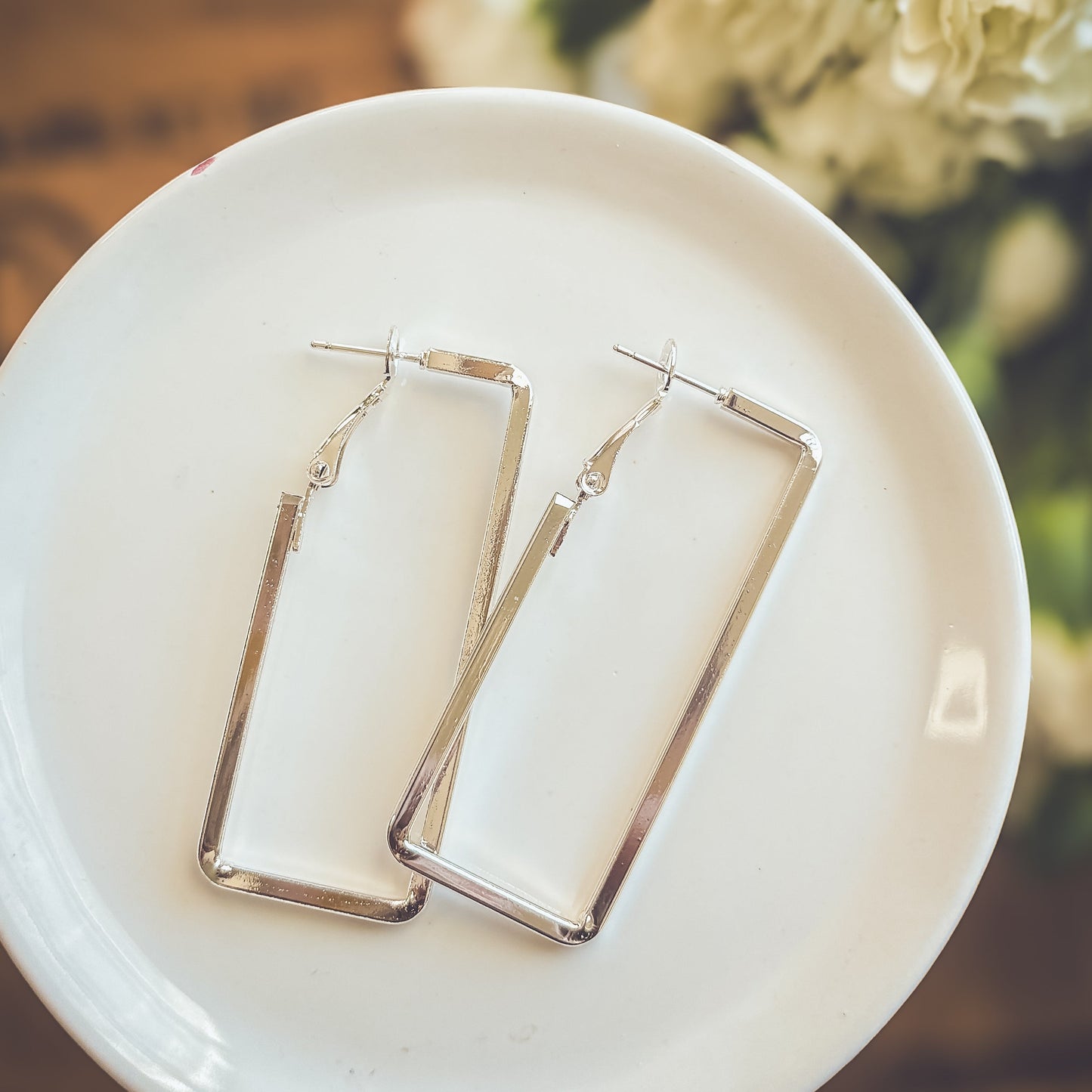 Beautiful Silver Rectangle Earrings