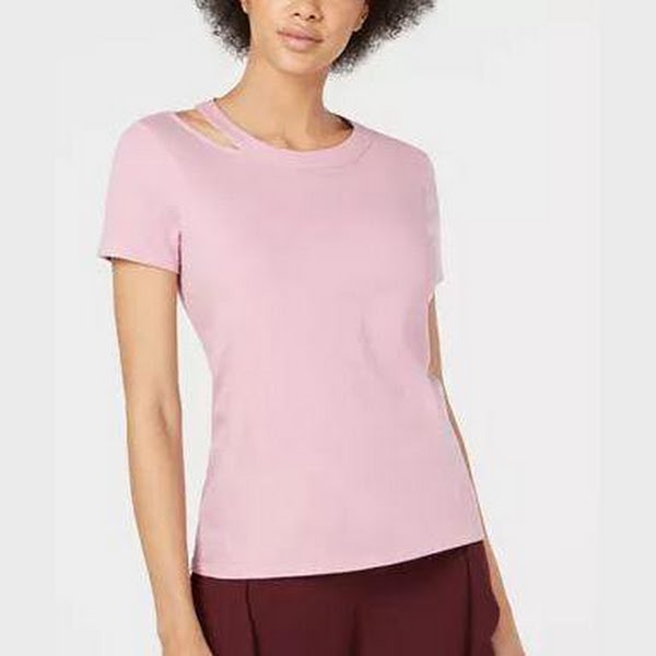 Bar III Day and Night Distressed Cut Out T-Shirt Pink, Size XL