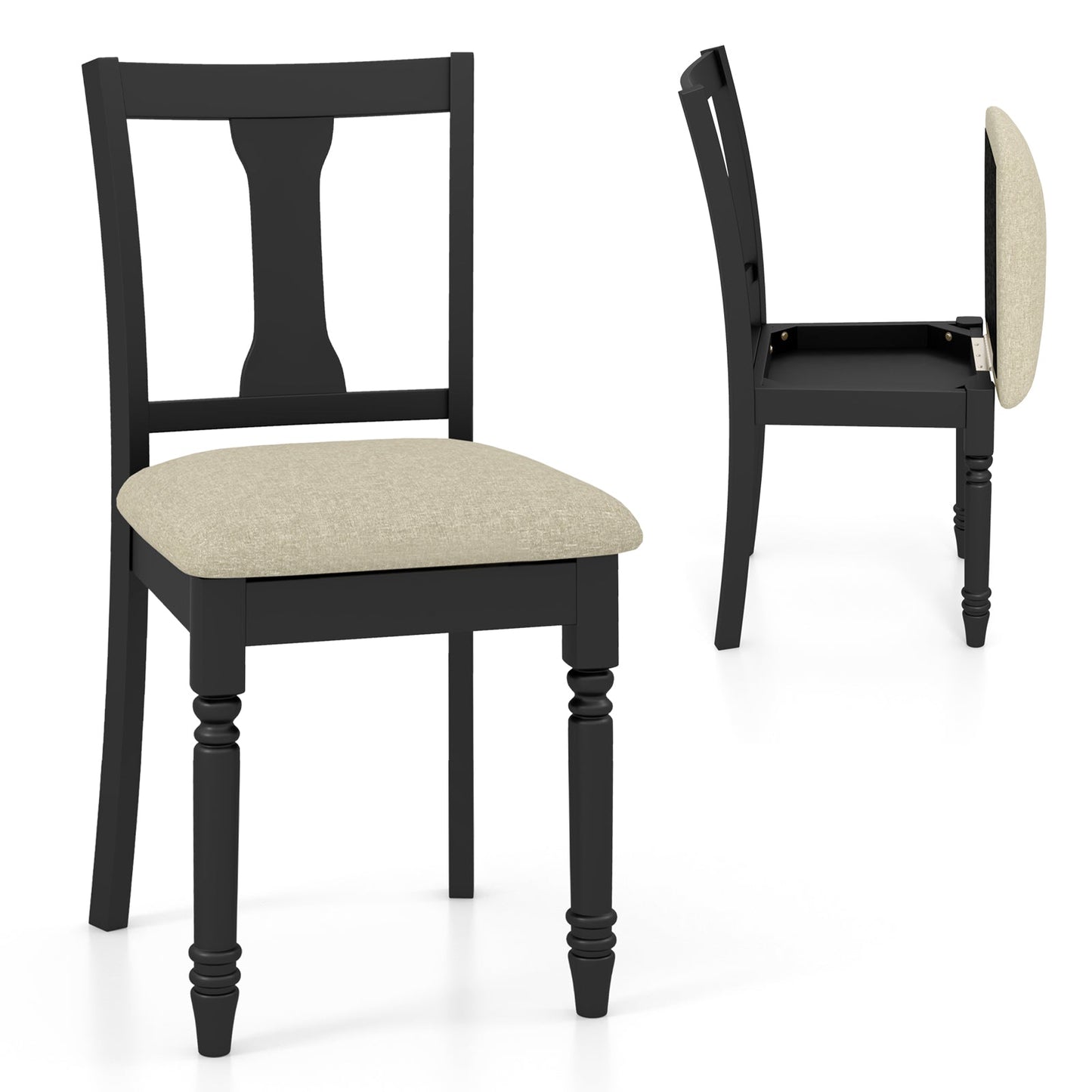 Set of 2 Kitchen Dining Chair with Linen Fabric and Storage Space