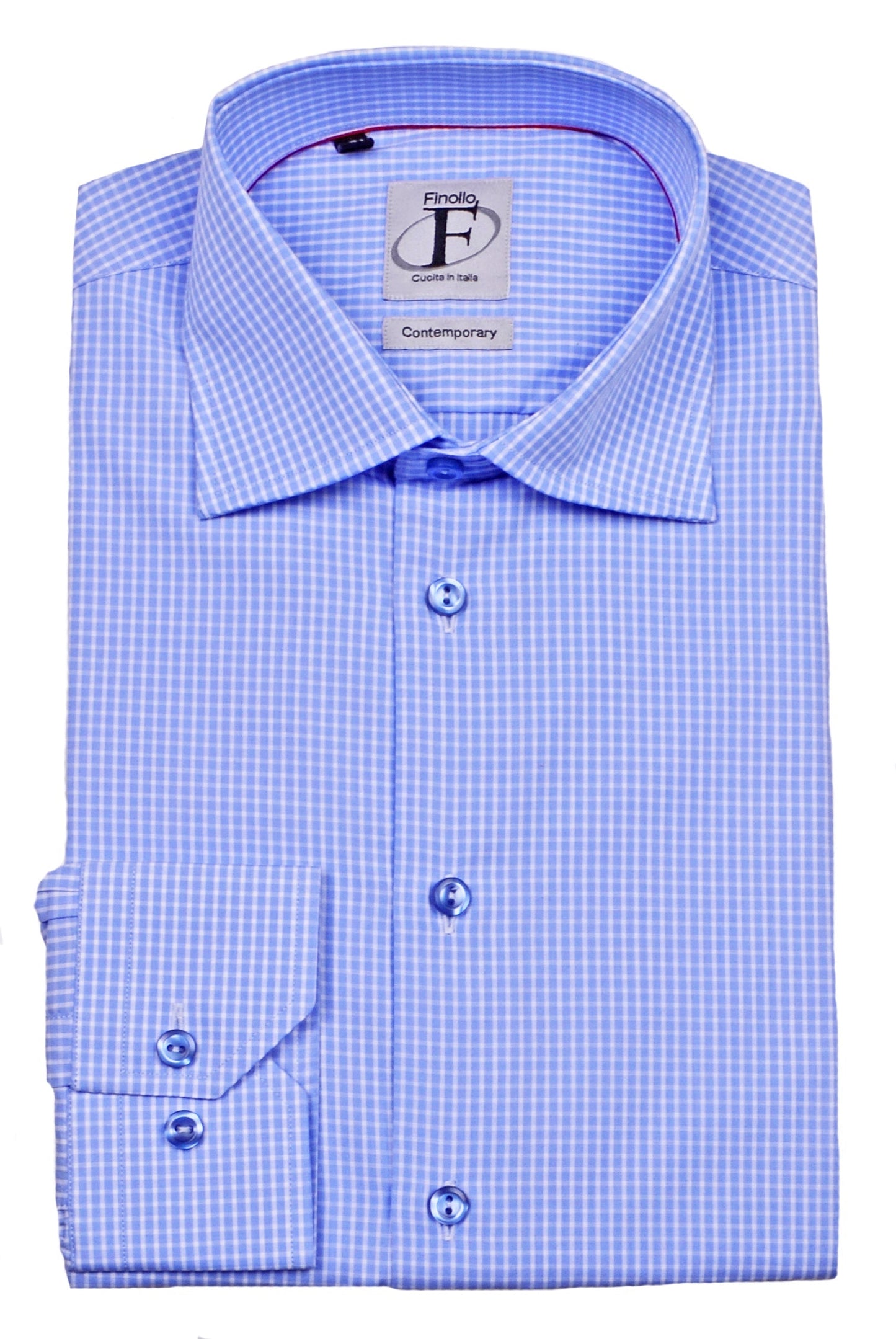 Made in Italy Dress Shirts// Lt Blue check - contemporary fit- Final Sale