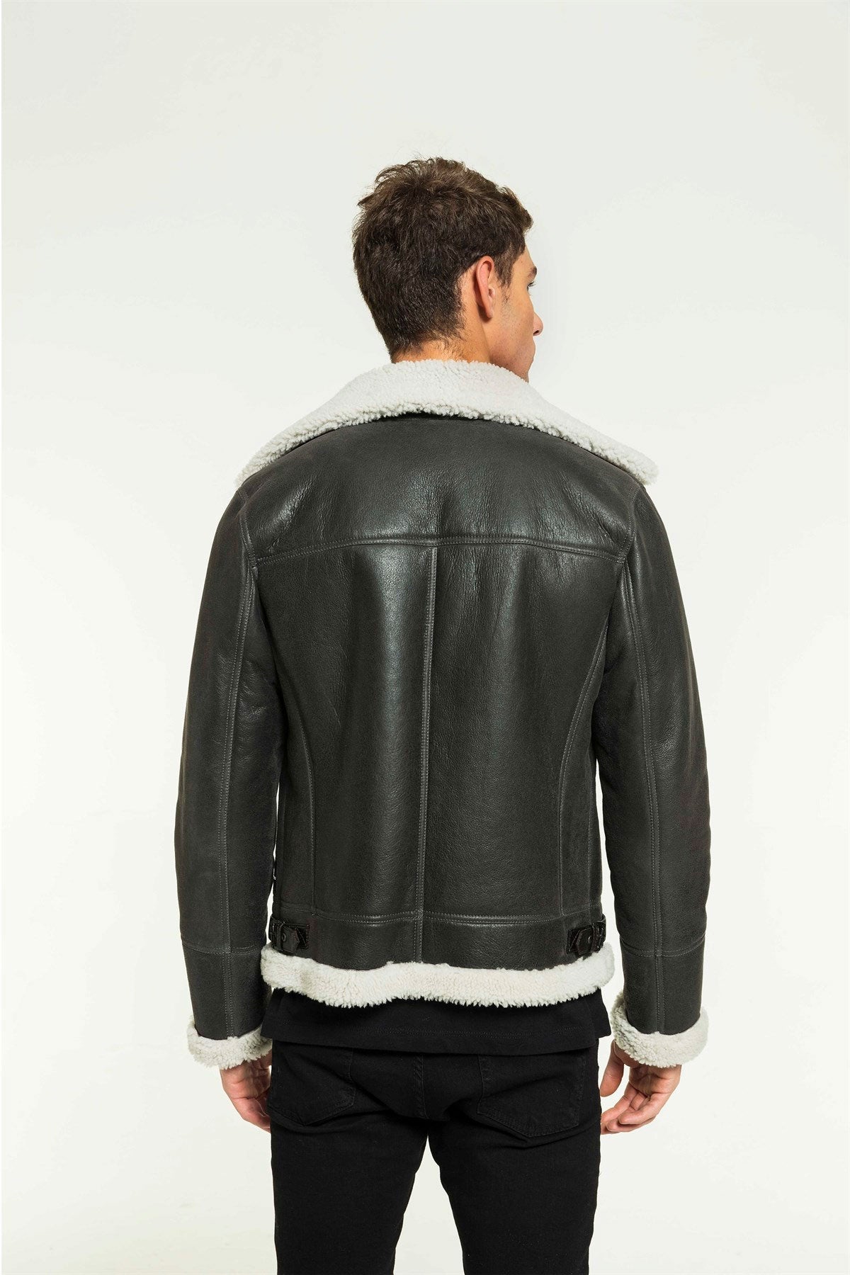 Men Aviator Grizzly Cream Shearling Jacket