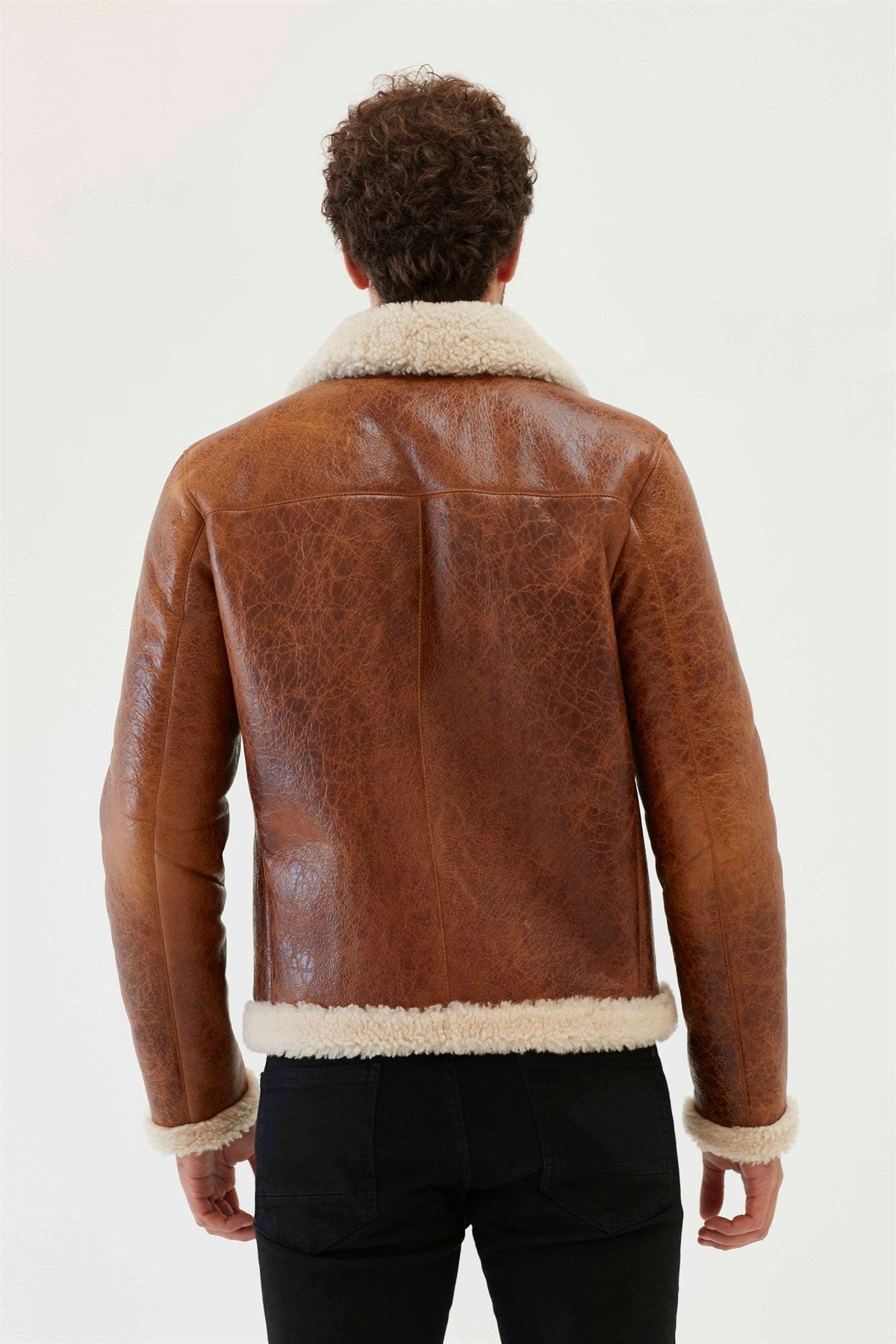 Men’s Aviator Tan & Off-White Shearling Jacket