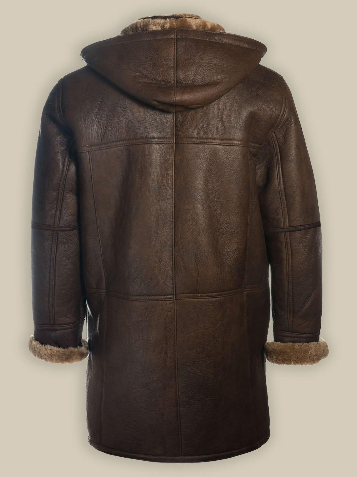Men’s Brown Shearling Bomber Hoodie Coat