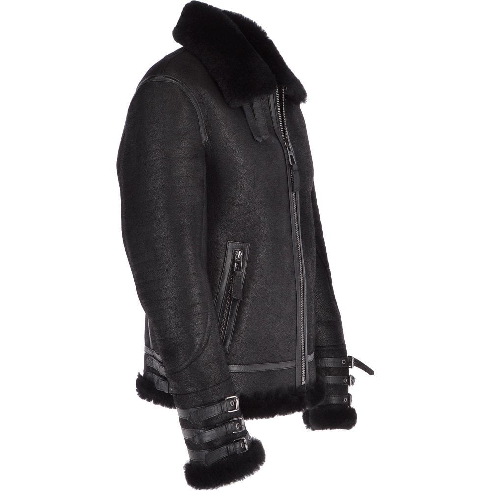 Men’s Black Aviator Flying Bomber Shearling Leather Jacket