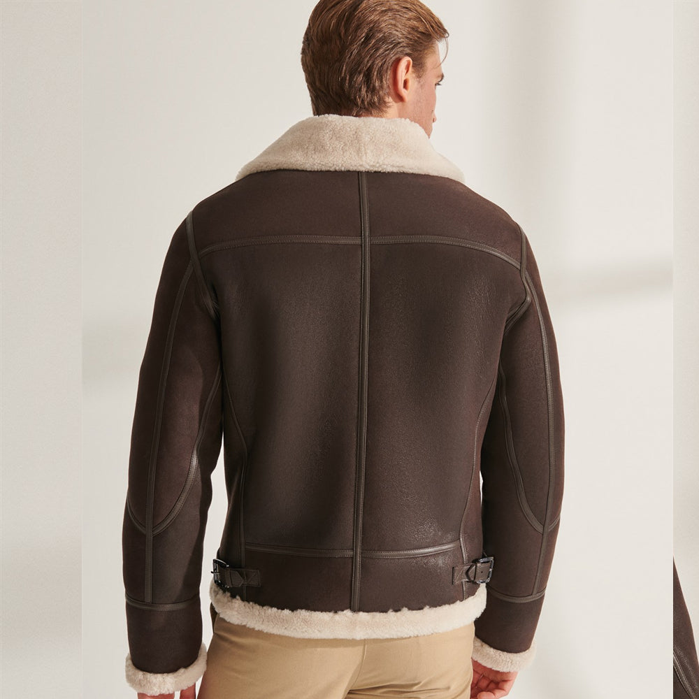 Men’s Brown Pilot Shearling Leather Aviator Jacket