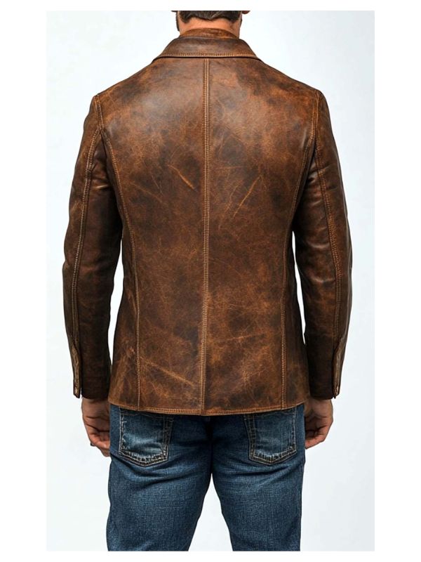Men’s Premium Brown Distressed Leather Blazer