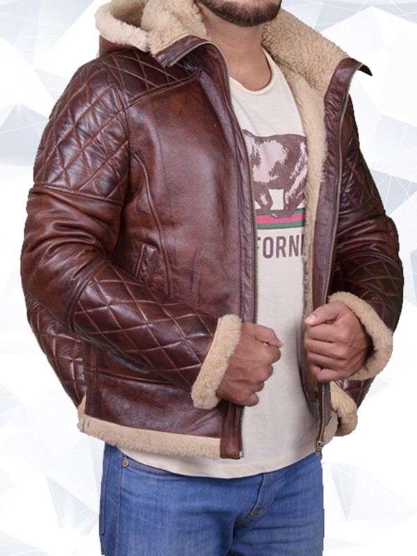 Men’s Brown Shearling Jacket with Hoodie