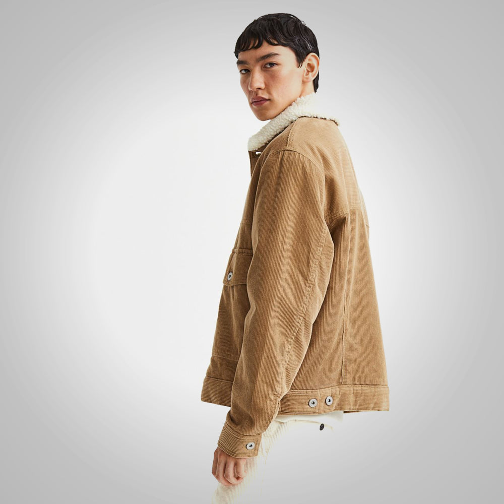 Men’s Khaki Corduroy Shearling Jacket