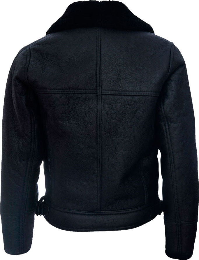 Men’s Cross Zip Black Leather Jacket With Fur