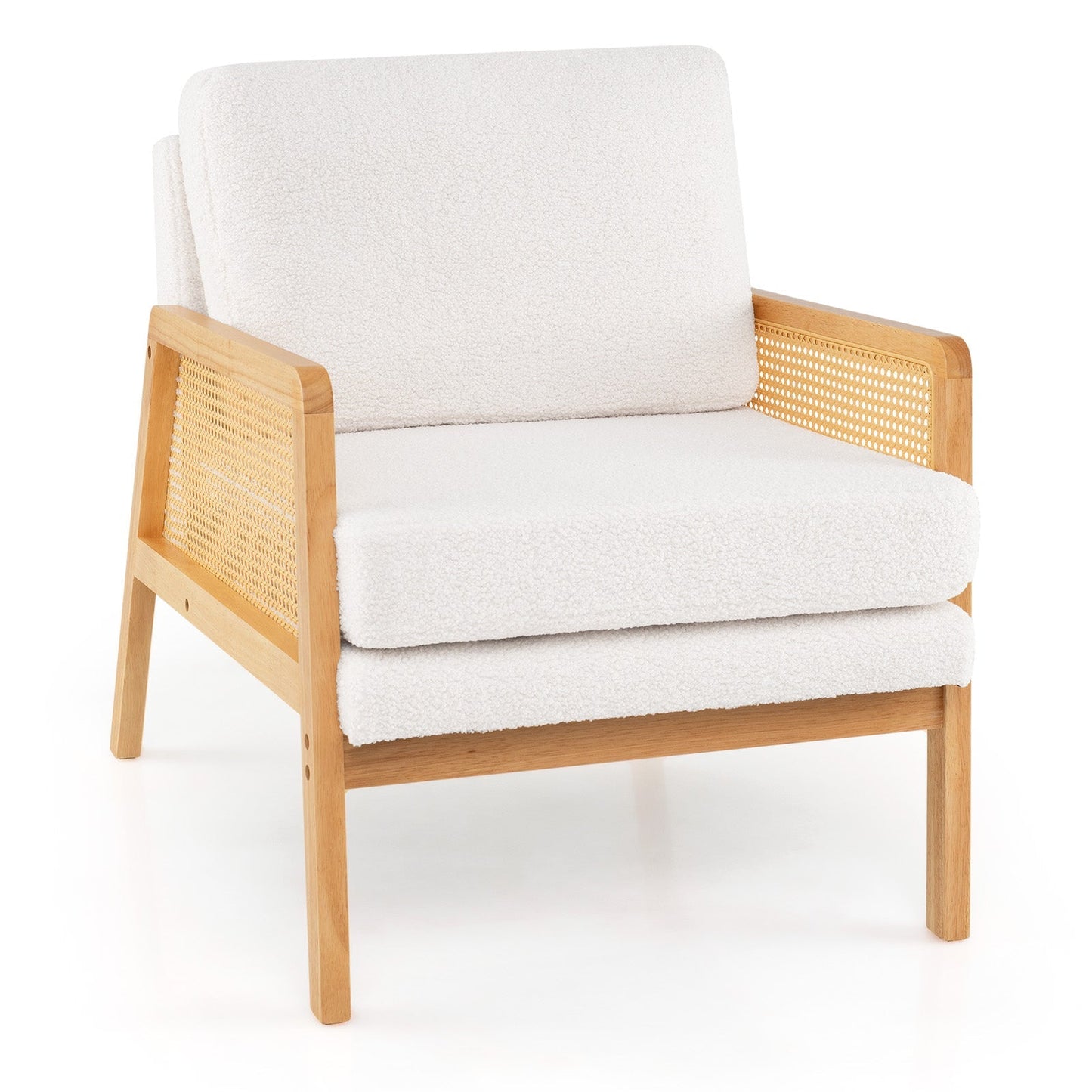 Mid Century Modern Accent Chair with Rattan Arms and Cushion