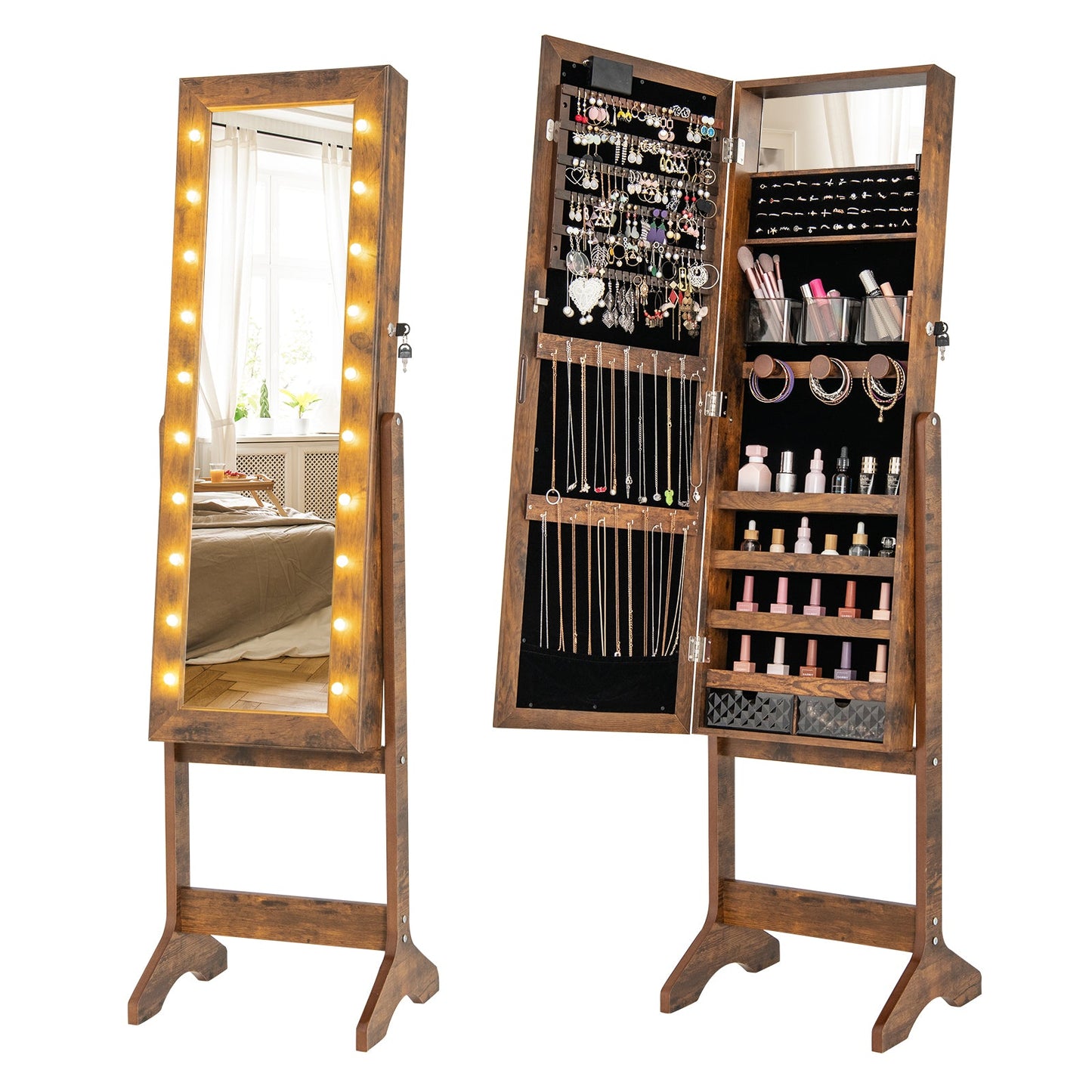 Mirror Jewelry Cabinet with 20 Warm Lights and 4 Tilt Angles