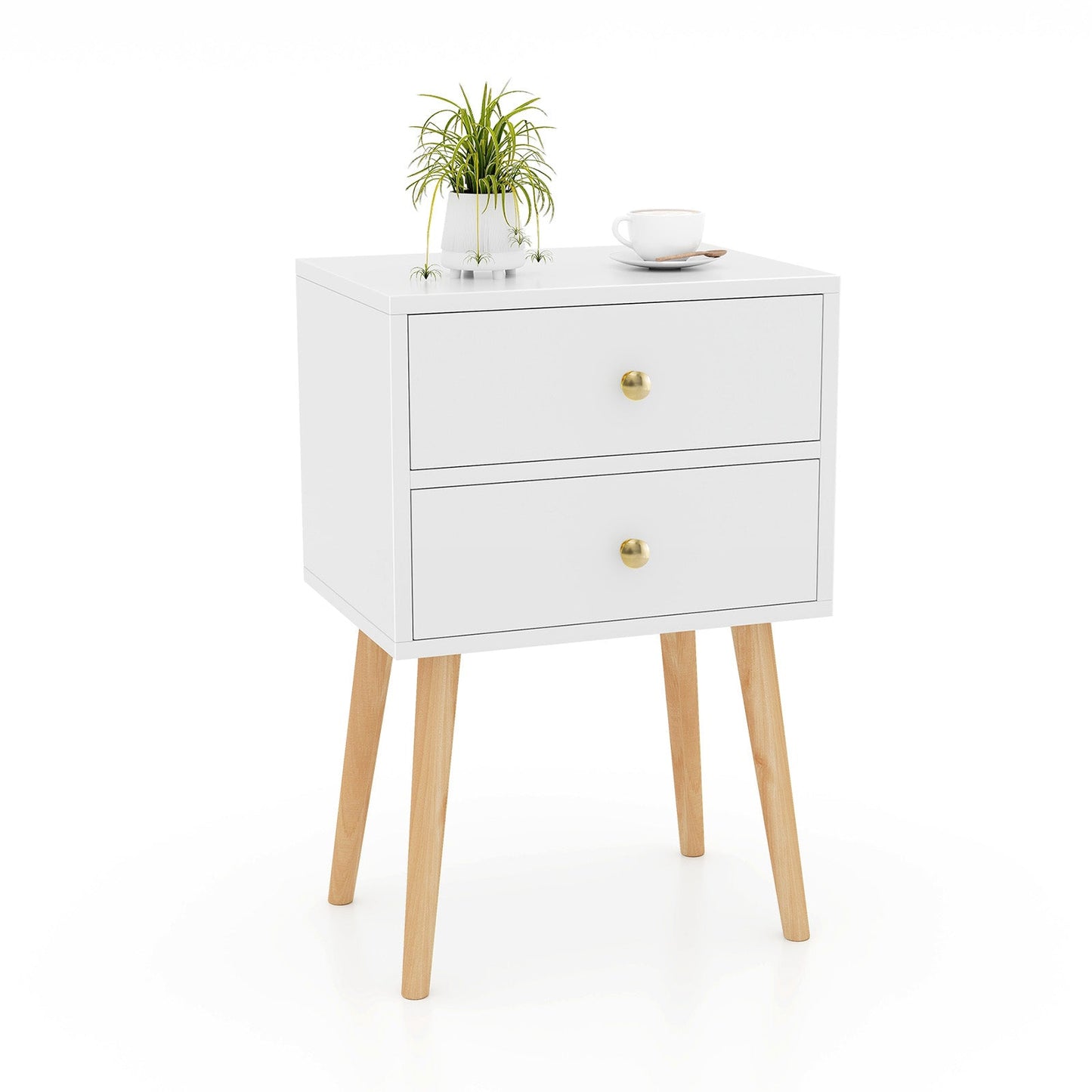 Modern Nightstand Bedside Table Mid Century with 2 Drawers-Natural