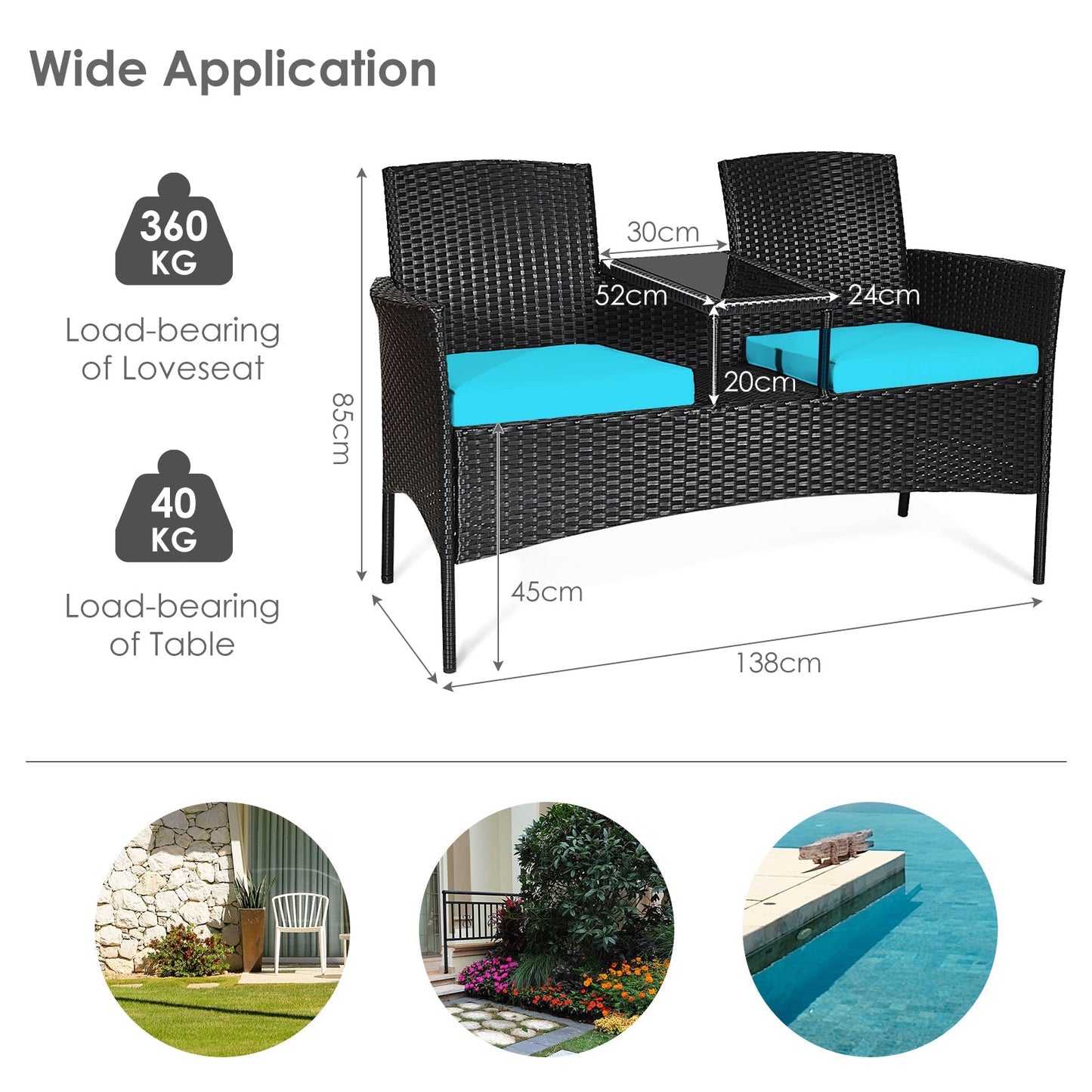 Modern Patio Conversation Set with Built-in Coffee Table and Cushions