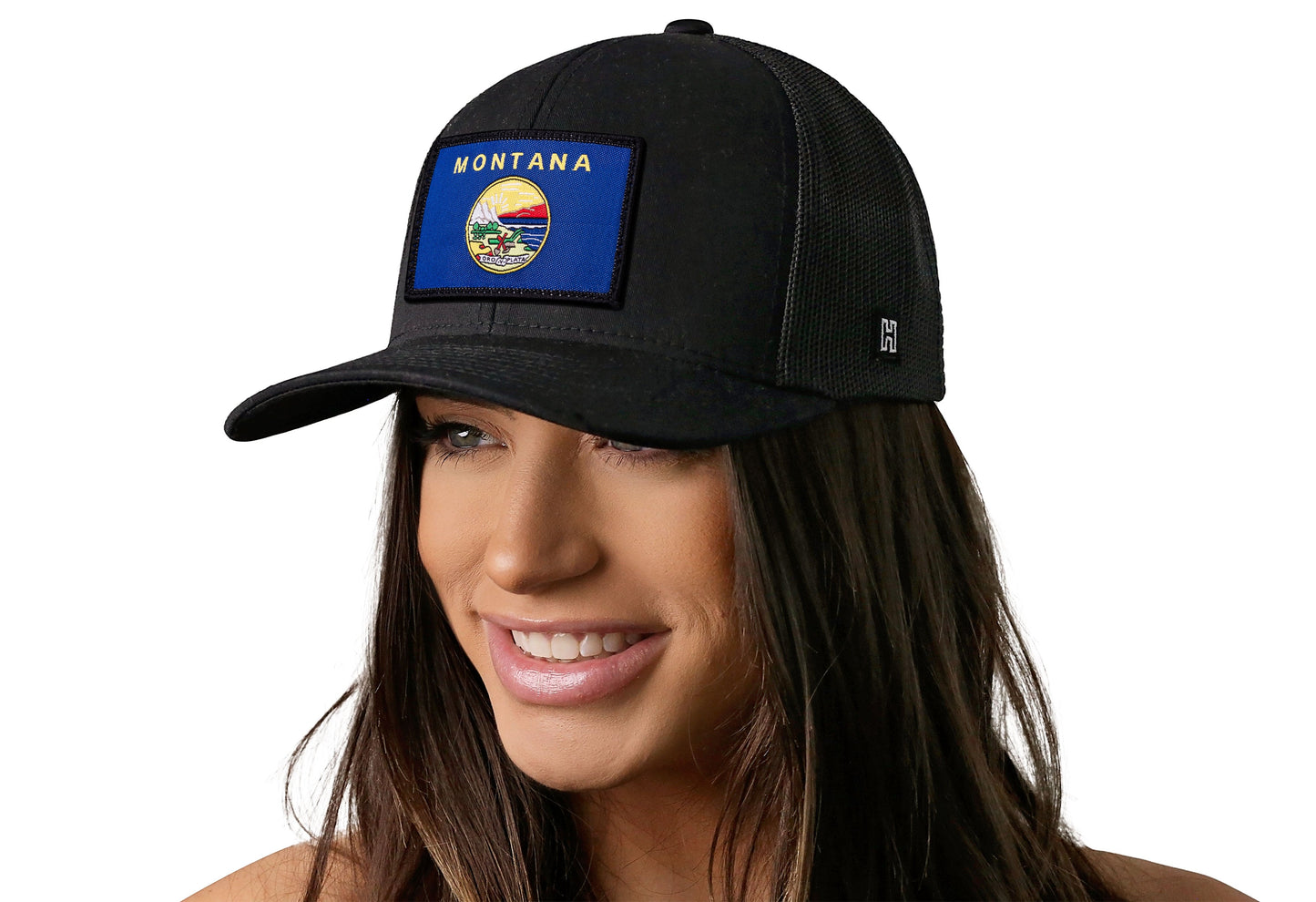 Montana Flag Trucker Hat | Black Montana Flag Snapback