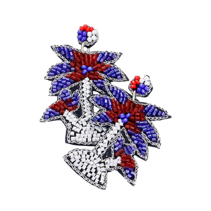 Felt Back American USA Flag Palm Tree Beaded Dangle Earrings