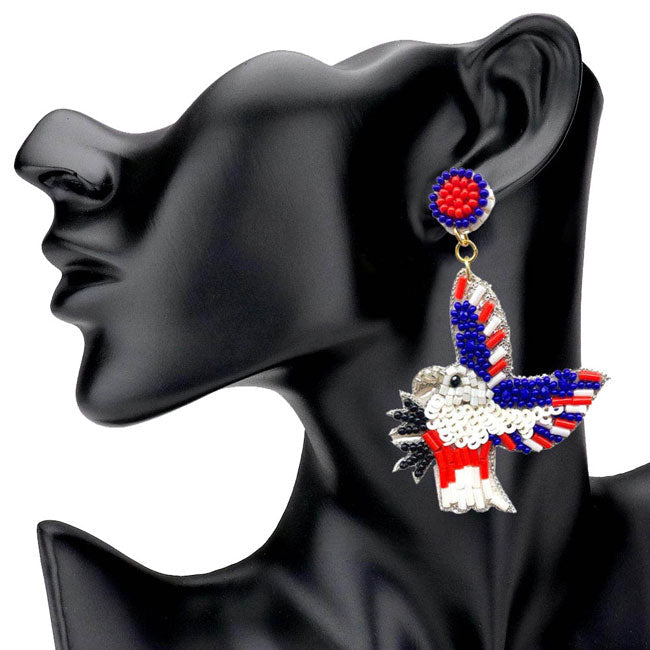 Felt Back Sequin Beaded Eagle Link Dangle Earrings