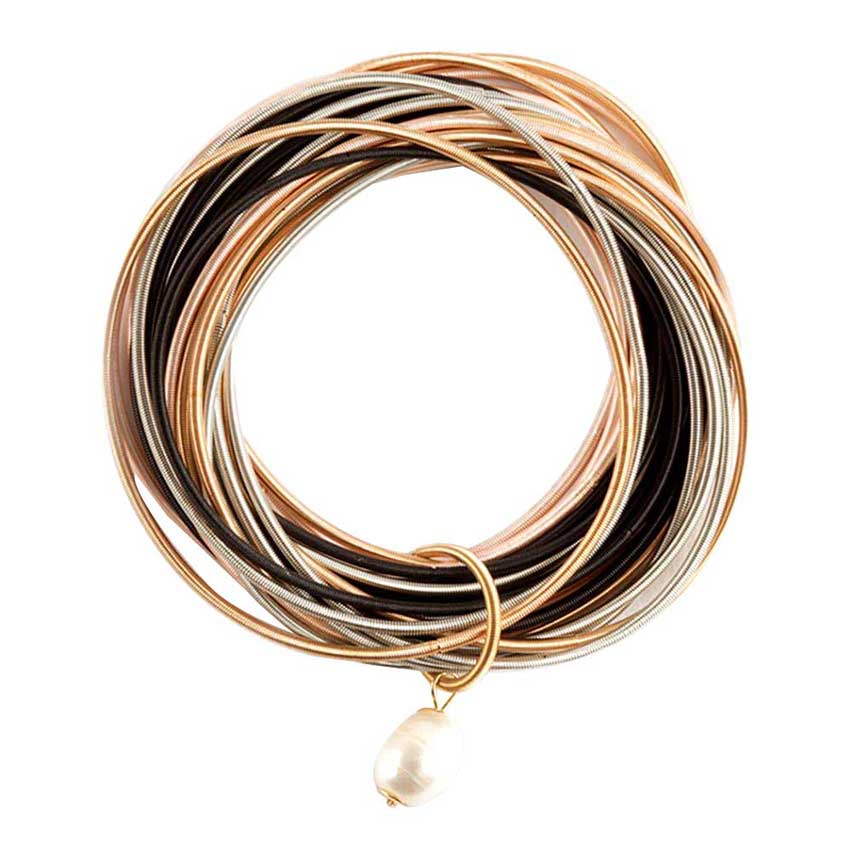 Freshwater Pearl Charm Guitar String Stackable Bracelet