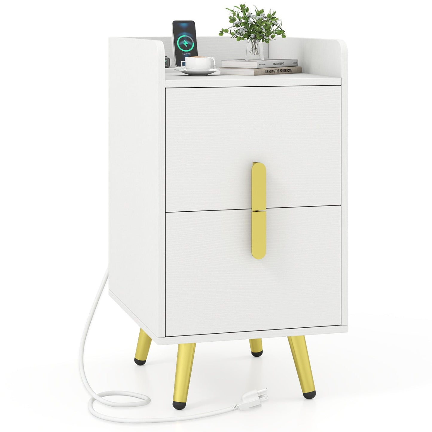 Nightstand Side Tables with 2 Drawers and 2 USB Ports