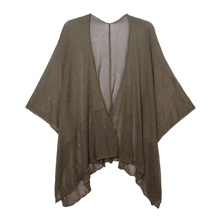 Solid Knitted Mesh Trimmed Ruana