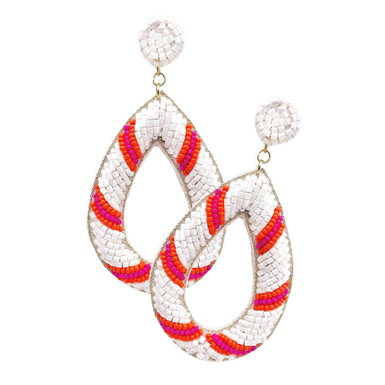 Felt Back Beaded Open Teardrop Dangle Earrings