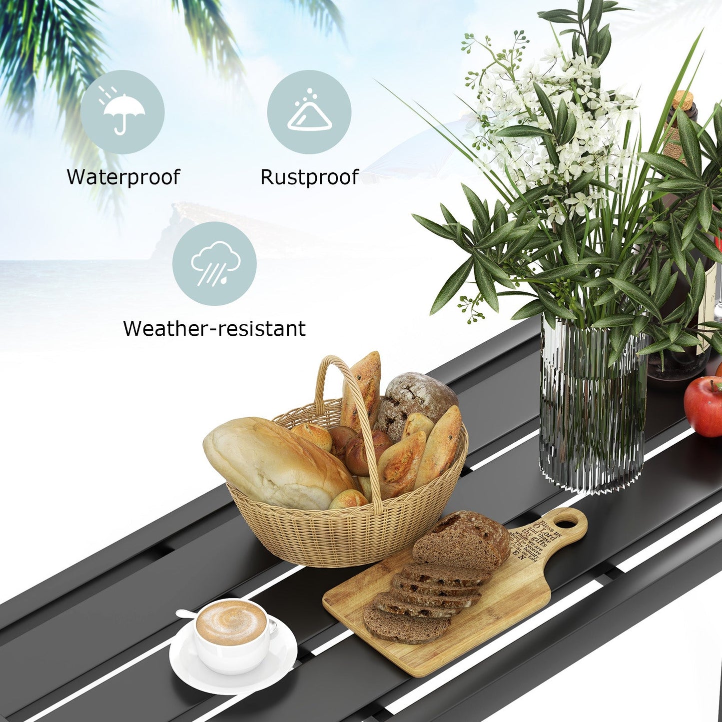 48/55 Inch Outdoor Bar Table with Waterproof Top and Heavy-duty Metal Frame