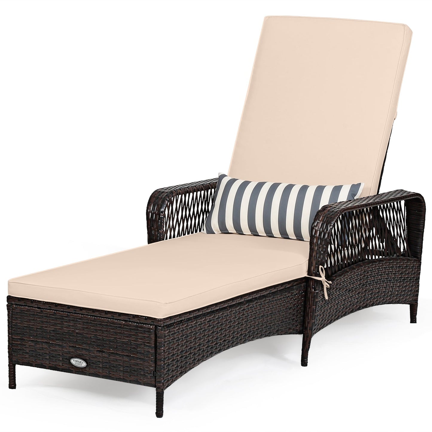 Outdoor Patio Wicker Chaise Lounge Chair with Adjustable Backrest and Pillow
