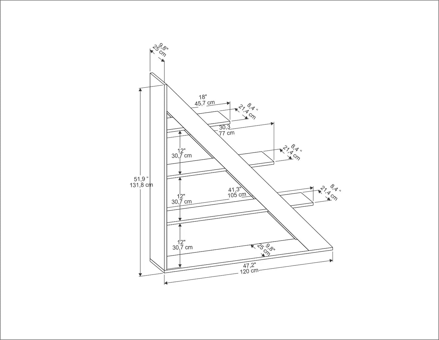Pisagor 52" Tall Geometric Ladder Bookcase
