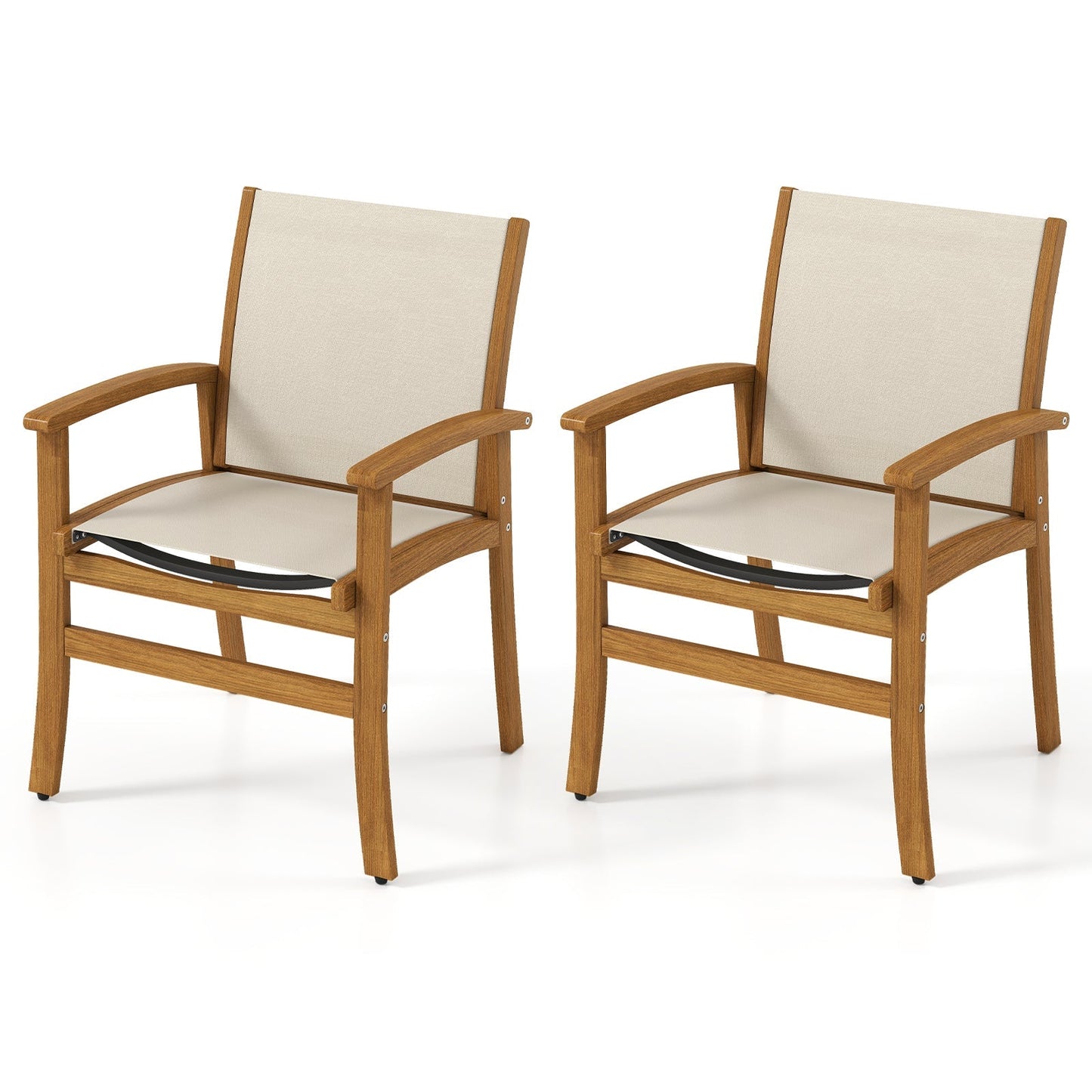 Patio Chairs Set of 2 Acacia Wood Armchairs with Breathable Fabric Back and Seat