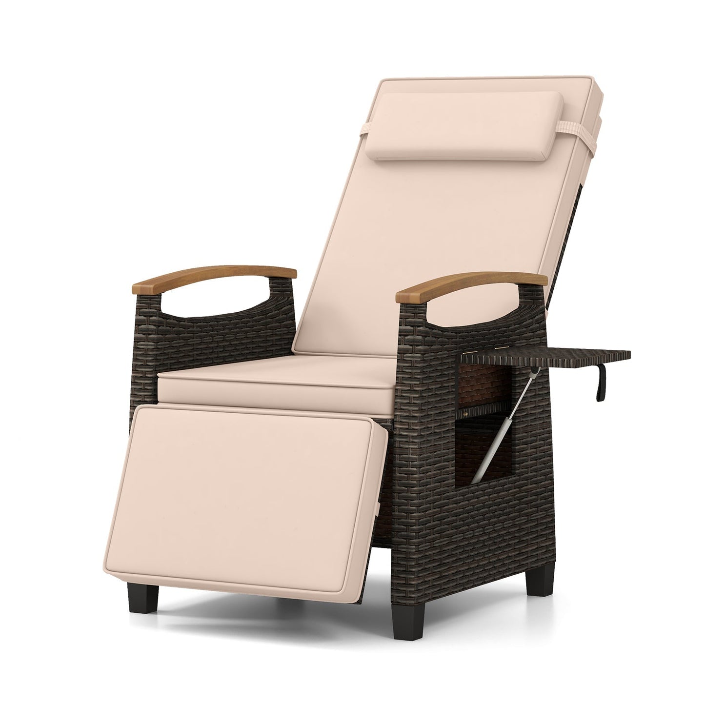 Patio Wicker Recliner Chair with Adjustable Backrest and Footrest
