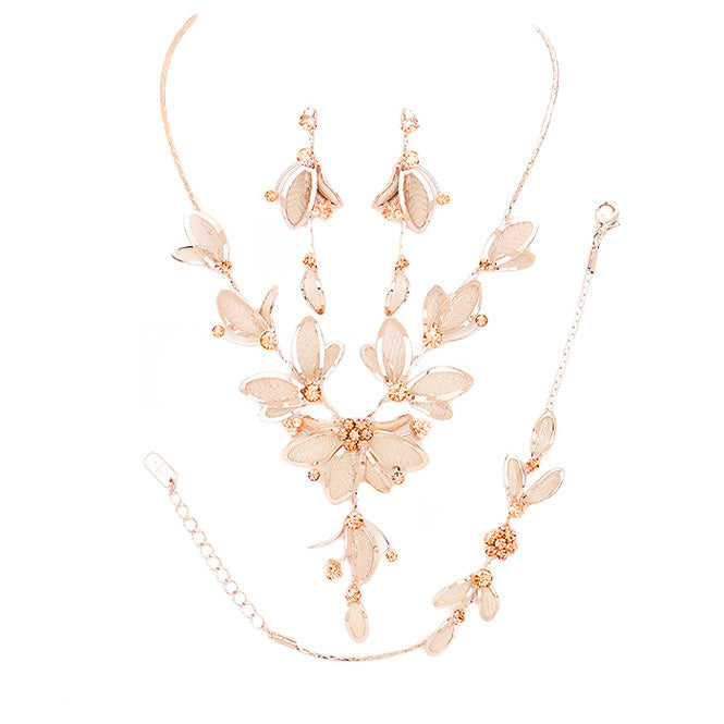 Stone Accented Metal Mesh Petal Jewelry Set